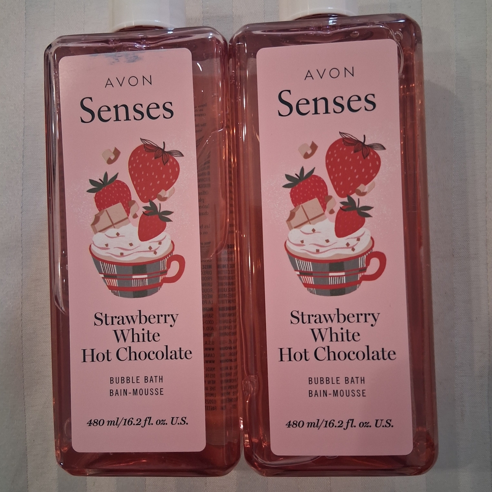 Avon Senses Strawberry White Hot Chocolate Bubble Bath  2 Pieces